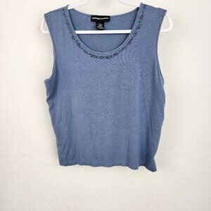 Norton McNaughton Womens Sleeveless Top Size L Blue with Black Floral Embroidery